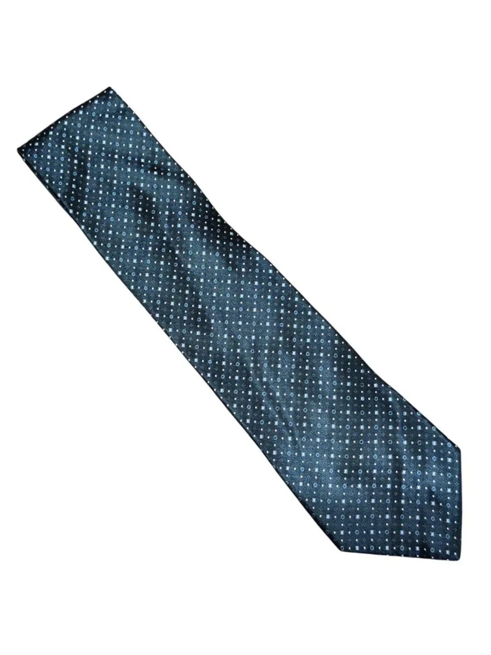 DKNY Necktie Vintage Black Blue White Geometric Pattern Made in USA 1990s Y2K